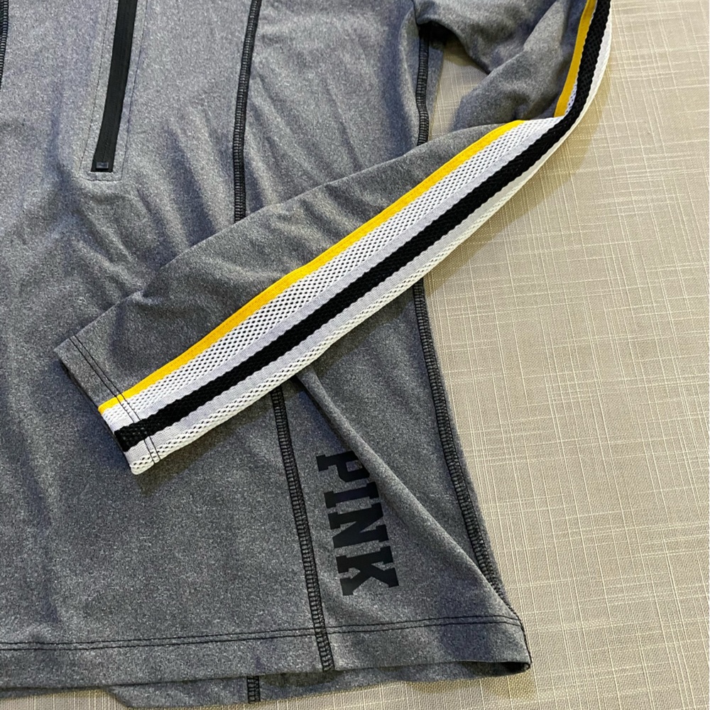 PINK Victoria Secret long-sleeve, half zip jacket- grey, yellow. Women’s size S - Picture 4 of 16